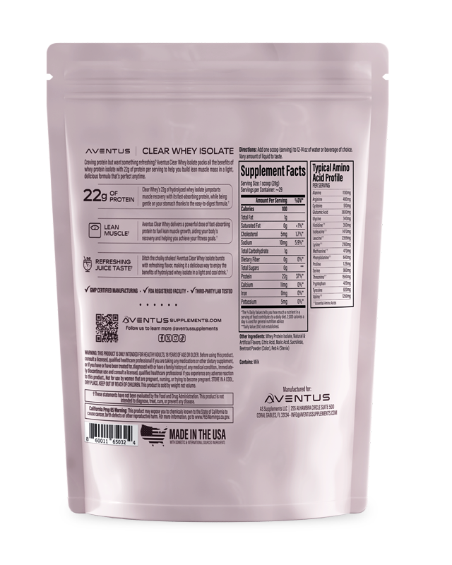 Tropical Punch Clear Whey Isolate Supp Facts