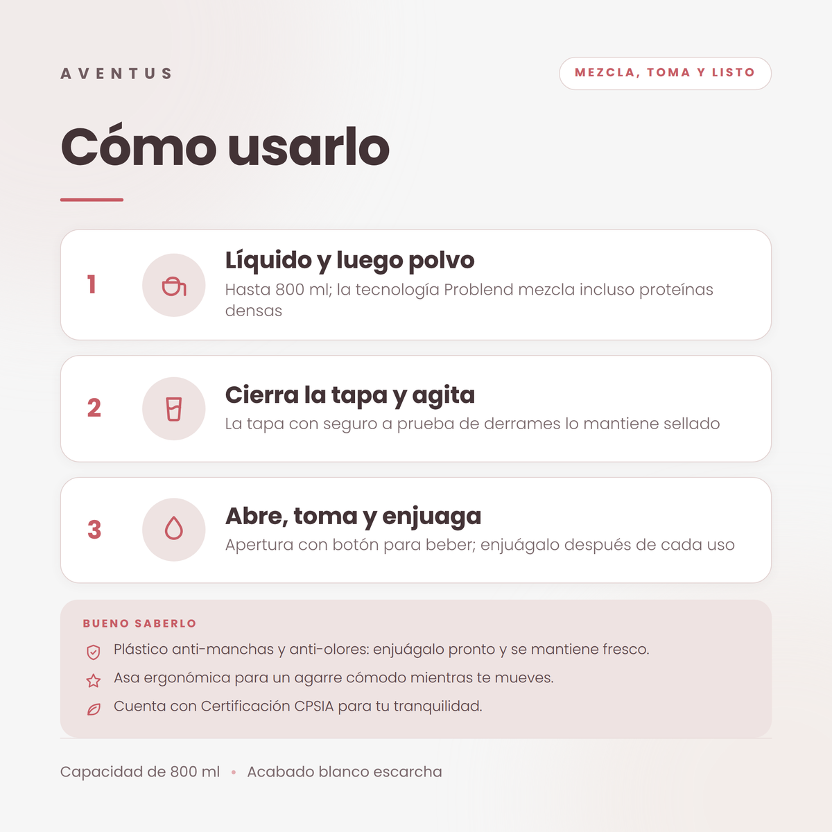 Vaso Mezclador Aventus de 27 oz — Cómo usarlo