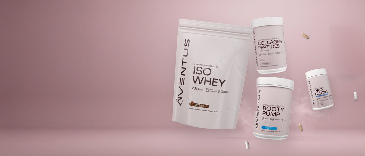 Aventus Iso Whey, Collagen Peptides, Booty Pump and Daily Probiotic