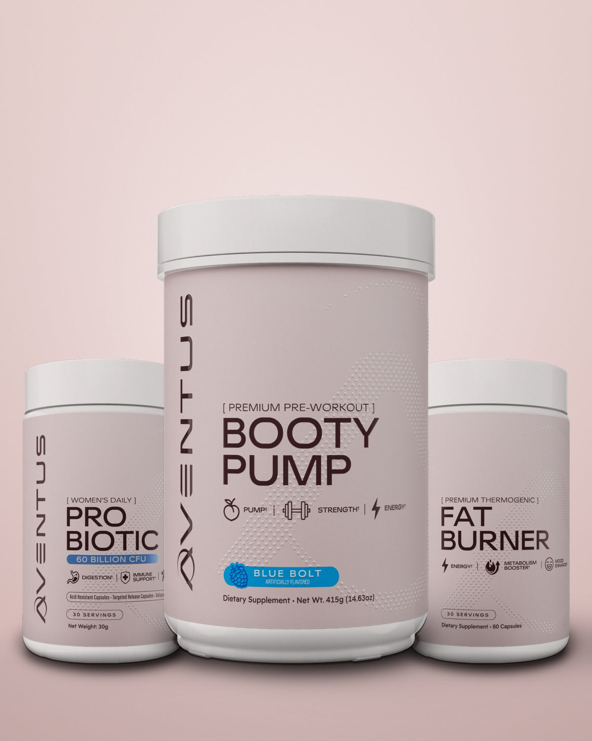Aventus Slim & Trim Essentials: Booty Pump Blue Bolt, Daily Probiotic and Fat Burner